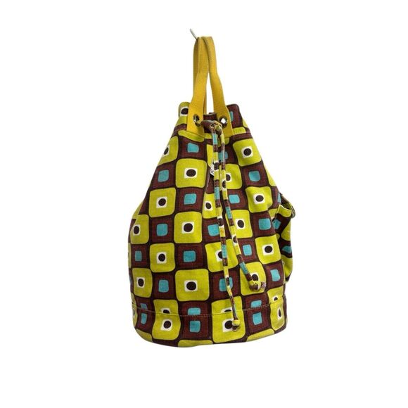 Ecototes Canvas Drawstring Bucket Backpack Geometric Print Yellow Brown - Picture 13 of 14